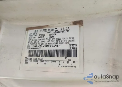 1994 Lincoln Mark Viii z USA, uszkodzony, nr VIN 1LNLM91V9RY641464